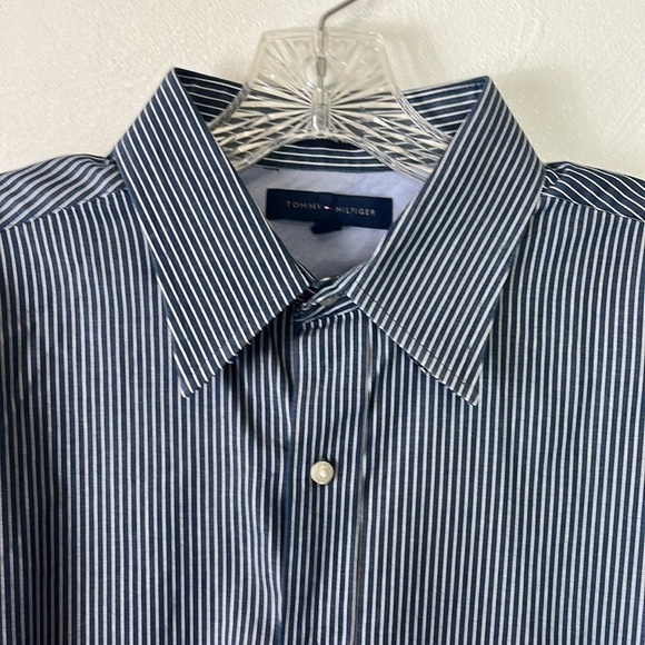 Tommy Hilfiger Button Front Shirt Men's Size 16.5 Blue & White Striped Cotton‎ - Picture 8 of 12